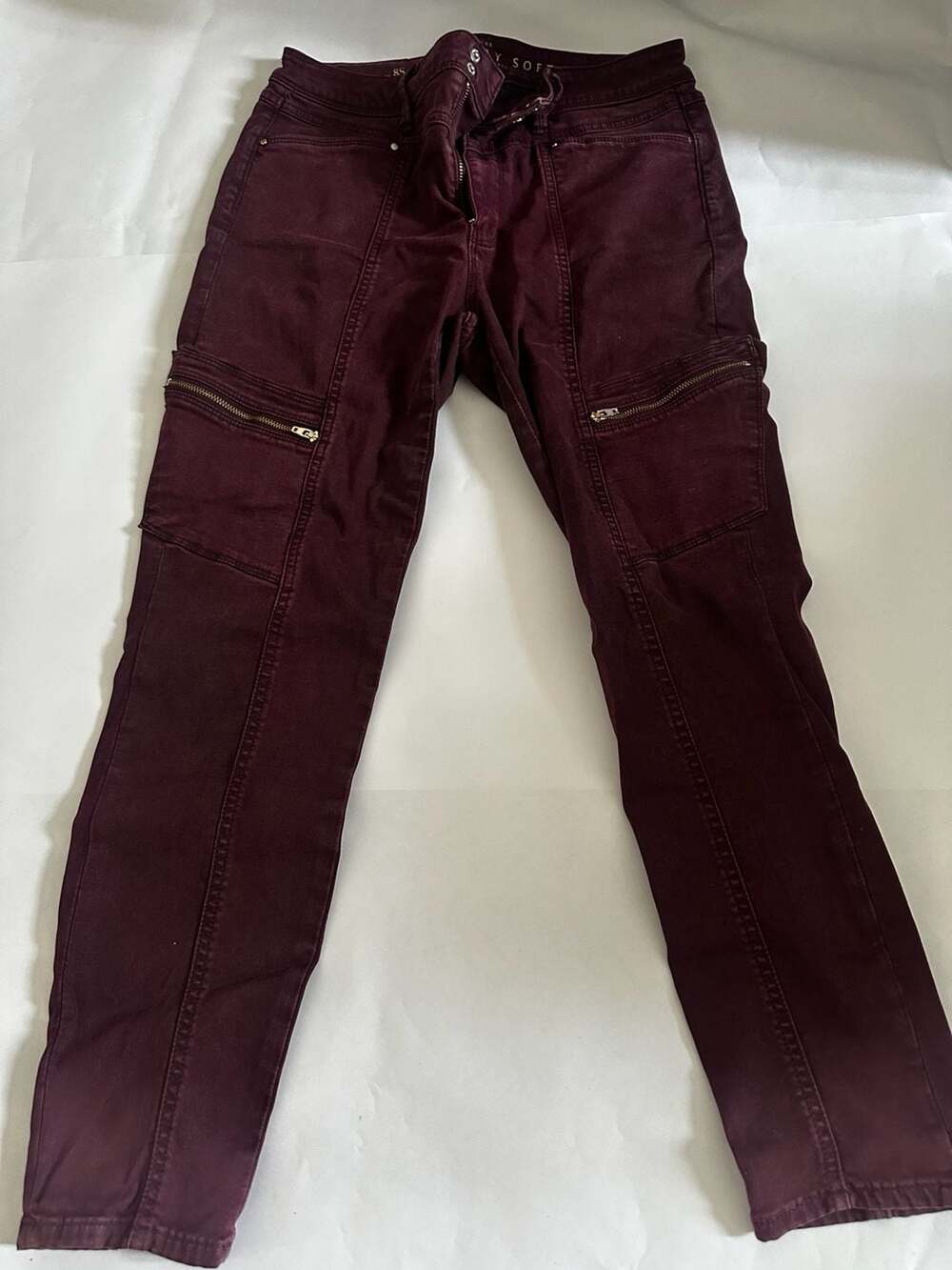 Everday Soft Maroon Cargo Skinny Pants Size 8S Zipper Pockets